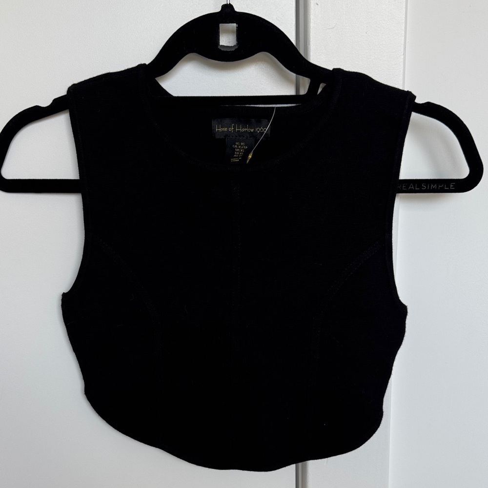 House of Harlow 1960 Black Cropped Asymmetric Tank